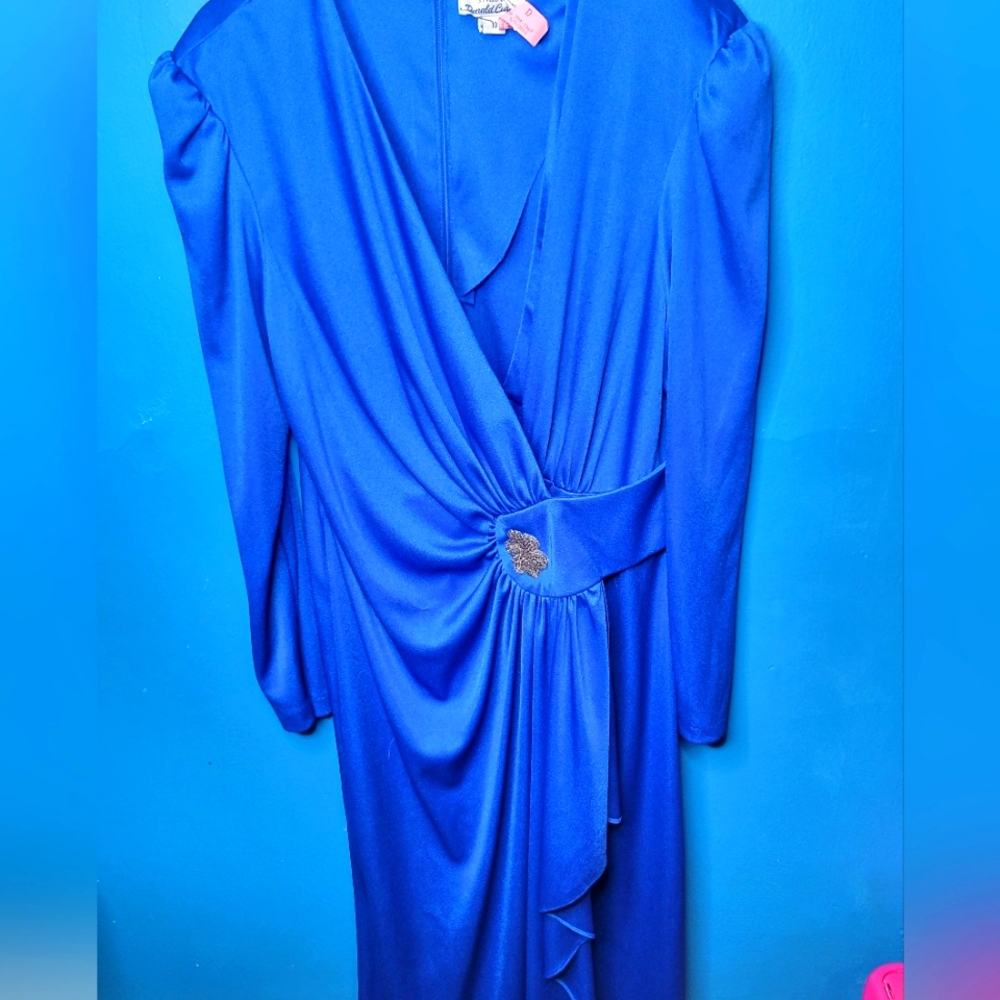 Vintage 70s P.C.F. Donald Curtis petite size 10 stunning blue dress